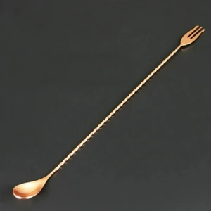 Bar Kaşık ve Çatalı Kokteyl Karıştırıcı Çatallı Bar Kaşığı 40 cm Kokteyl Karıştırıcı Rose