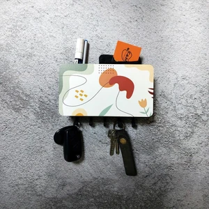 Dekoratif Çizgisel Motifli Bölmeli Anahtarlık Duvar Askısı Dekor