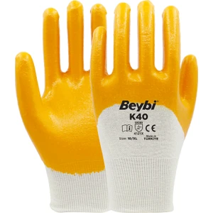 K40 Nitril PMK 10 Beden Nitril Kaplı Pamuk Eldiven 12li Paket (EN388 Değeri;4121X)