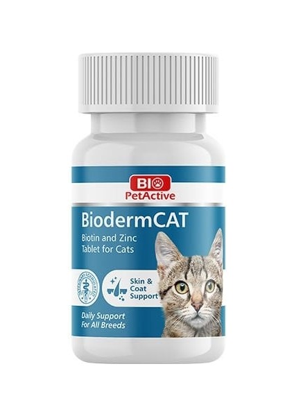 Bio Pet Active Bioderm Tüy Dökülme Önleyici Biotin ve Çinko Kedi Tableti 30 gr