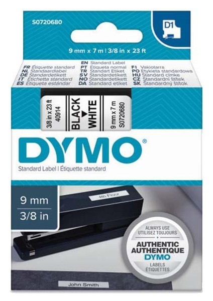 D1 Şerit Standart 9 mm x 7 mt Beyaz Üzerine Siyah 40913 41913 S0720680
