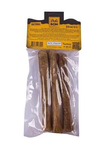 Deri El Işi Dürüm Doğal Kemik Köpek Ödülü Naturel 22 cm 3 Adet