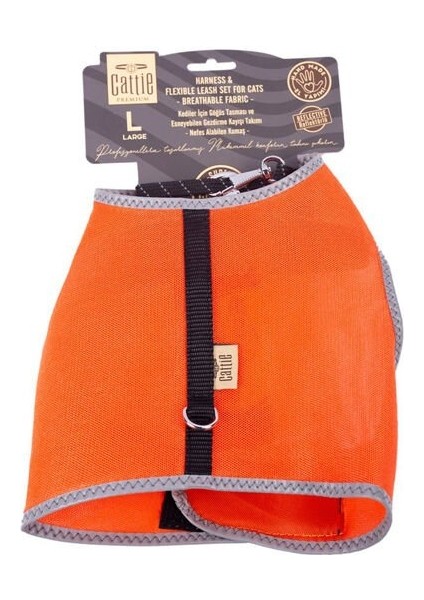 Cattie Havalı Dokuma Kedi Göğüs ve Gezdirme Takımı Large Turuncu 1.5X30-40 cm