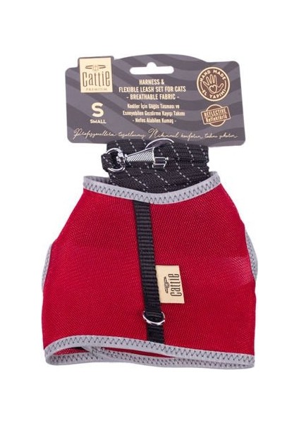 Cattie Havalı Dokuma Kedi Göğüs ve Gezdirme Takımı Small Kırmızı 1X20-30 cm