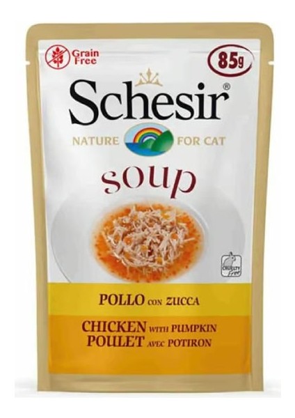 Schesir For Cat Tavuklu ve Balkabaklı Tahılsız Yetişkin Kedi Çorbası 85 gr