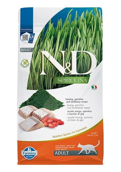 N&d Spirulina Ringa Balıklı ve Kurt Üzümlü Tahılsız Yetişkin Kedi Maması 1.5 kg