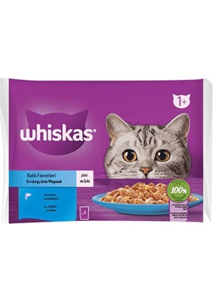 Whiskas Pouch Pure Delight Jöle Içerisinde Ton Balıklı ve Somonlu Yetişkin Konserve Kedi Maması 4 Adet 85 gr