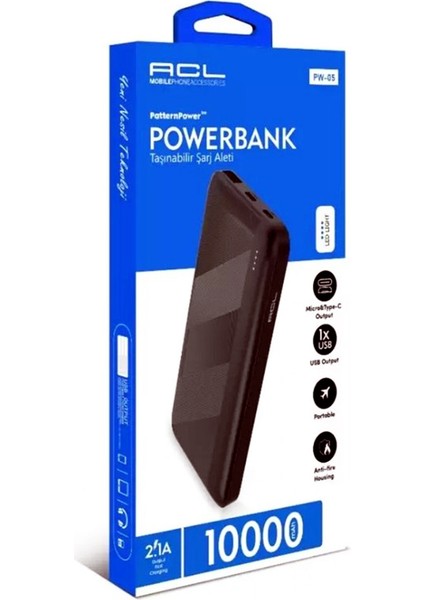 Taşınabilir Şarj Cihazı Powerbank 10000 Mah LED Gösterge 2 USB Çıkış