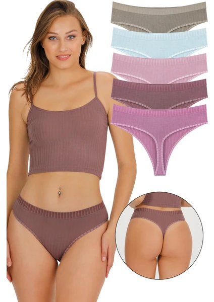 Kadın Fitilli Soft Renkler 5li Slip Külot Set - KTS4015