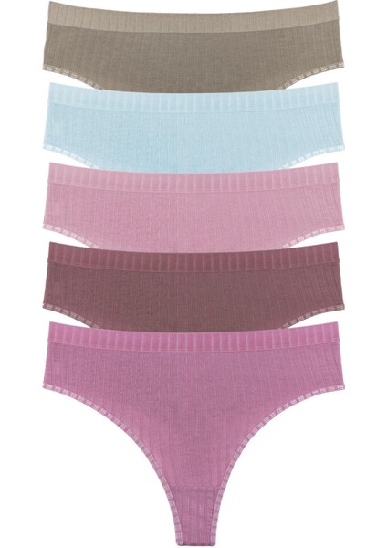 Kadın Fitilli Soft Renkler 5li Slip Külot Set - KTS4015