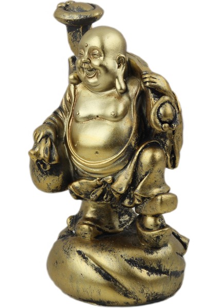 Lüks Motifli Işlemeli Gold Buda Biblo Heykel Vitrin Masa Süsü Ofis Ev & Yılbaşı Hediyesi 20 Cm. A