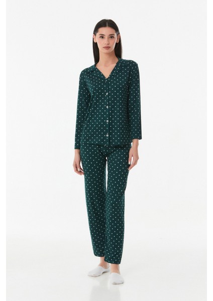 Puantiyeli Gömlek Yaka Pijama Takımı