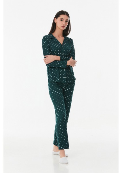 Puantiyeli Gömlek Yaka Pijama Takımı modelleri