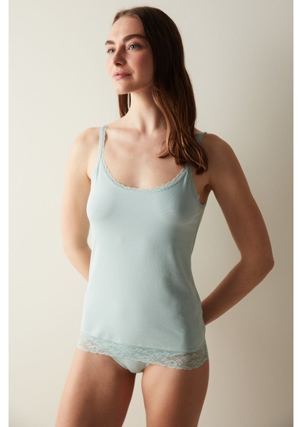 Cotton Dantel Detaylı Mint Yeşili Atlet