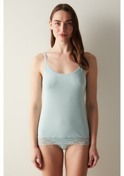 Cotton Dantel Detaylı Mint Yeşili Atlet fiyatları