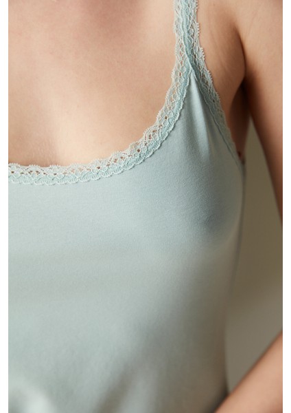 Cotton Dantel Detaylı Mint Yeşili Atlet modelleri