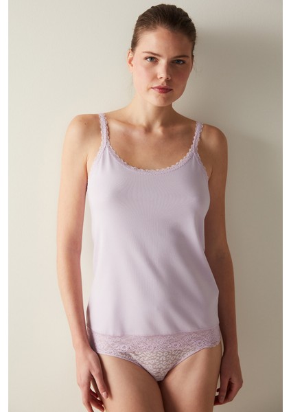 Cotton Dantel Detaylı Pembe Atlet