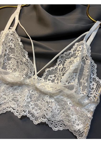 Balensiz Tül Dantel Işlemeli Beyaz Sütyen Bralet Takım - Kadın İç Giyim modelleri