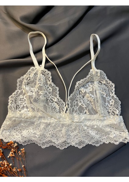 Balensiz Tül Dantel Işlemeli Beyaz Sütyen Bralet Takım - Kadın İç Giyim fiyatları
