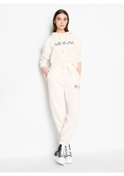 Kapüşon Yaka Baskılı Ekru Kadın Sweatshırt 6RYM95
