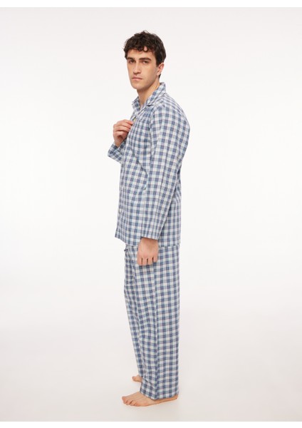 Mavi - Beyaz Erkek Pijama Takımı TDNPJM001082