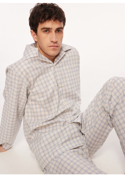 Mavi - Beyaz Erkek Pijama Takımı TDNPJM001096