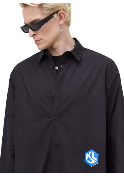 Normal Siyah Erkek Gömlek 236D1603_KLJ Monogram Shırt