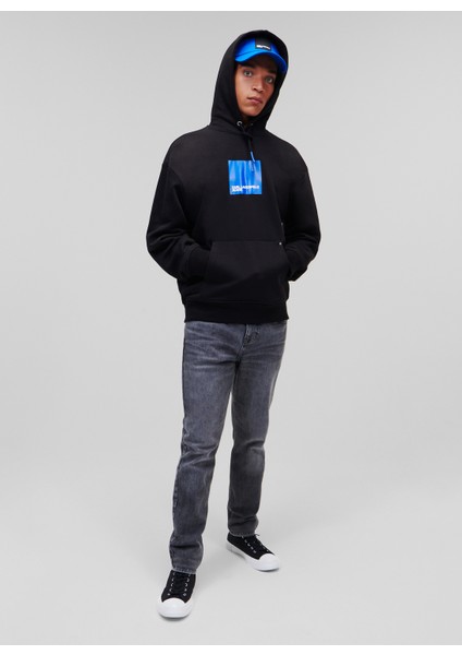 Kapüşon Yaka Siyah Erkek Sweatshırt 231D1850_Klj Logo Hoodıe