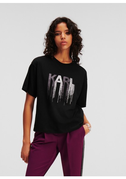 Bisiklet Yaka Baskılı Siyah Kadın T-Shirt 236W1714 fiyatları