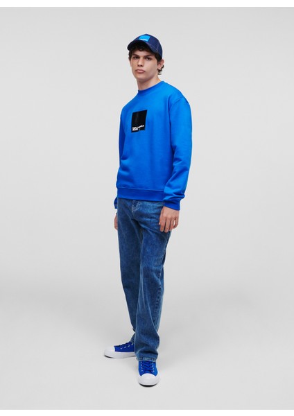Bisiklet Yaka Mavi Erkek Sweatshırt 231D1804_Klj Regular Logo Sweat