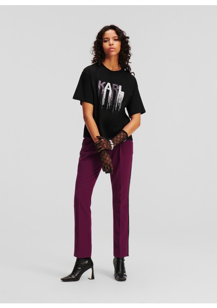 Bisiklet Yaka Baskılı Siyah Kadın T-Shirt 236W1714