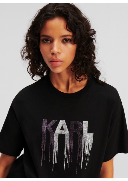 Bisiklet Yaka Baskılı Siyah Kadın T-Shirt 236W1714 modelleri