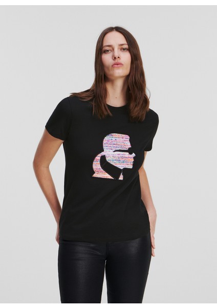 Bisiklet Yaka Baskılı Siyah Kadın T-Shirt 235W1707 fiyatları
