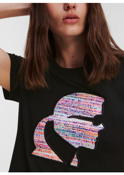 Bisiklet Yaka Baskılı Siyah Kadın T-Shirt 235W1707 modelleri