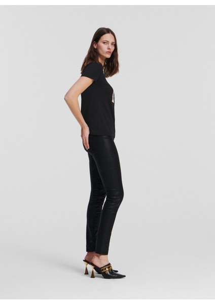Bisiklet Yaka Baskılı Siyah Kadın T-Shirt 235W1707 fırsatları