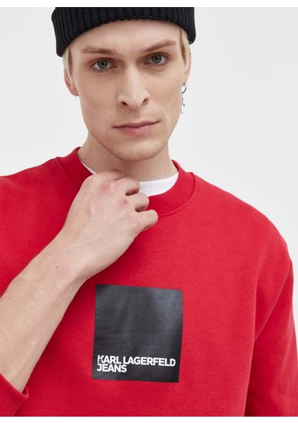 Bisiklet Yaka Kırmızı Erkek Sweatshırt 231D1804_Klj Regular Logo Sweat