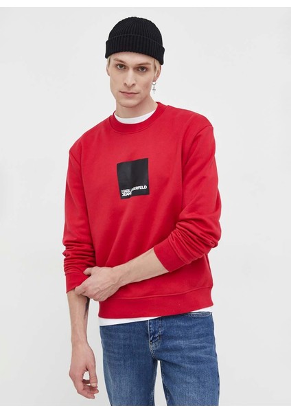 Bisiklet Yaka Kırmızı Erkek Sweatshırt 231D1804_Klj Regular Logo Sweat