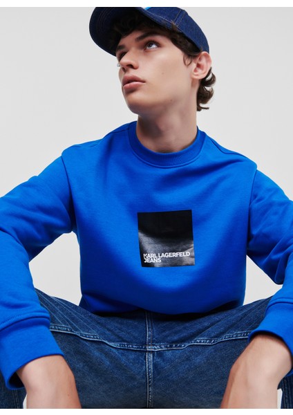 Bisiklet Yaka Mavi Erkek Sweatshırt 231D1804_Klj Regular Logo Sweat fiyatları