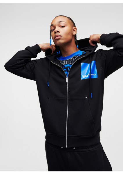 Kapüşon Yaka Siyah Erkek Sweatshırt 235D1803_Klj Regular Zıp Up Hoodıe