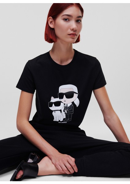 Bisiklet Yaka Baskılı Siyah Kadın T-Shirt 230W1704 fiyatları