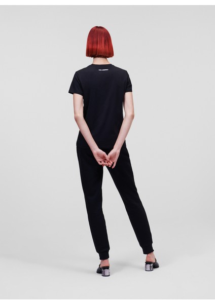 Bisiklet Yaka Baskılı Siyah Kadın T-Shirt 230W1704 fırsatları
