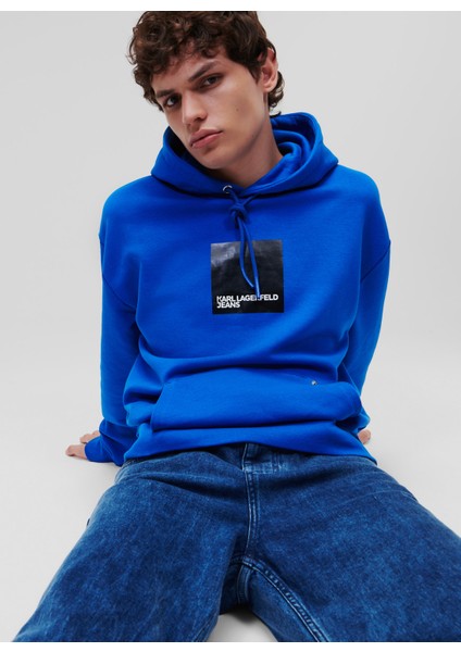 Kapüşon Yaka Mavi Erkek Sweatshırt 231D1850_Klj Logo Hoodıe fiyatları