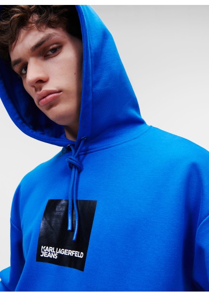 Kapüşon Yaka Mavi Erkek Sweatshırt 231D1850_Klj Logo Hoodıe modelleri