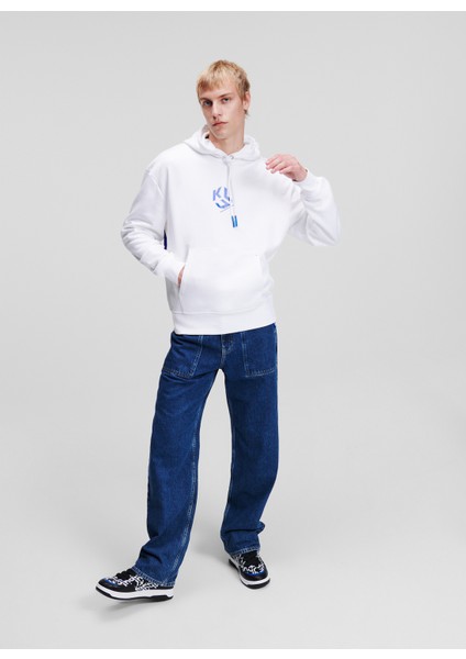Kapüşon Yaka Beyaz Erkek Sweatshırt 236D1852_Klj Monogram Hoodıe