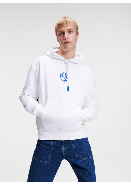 Kapüşon Yaka Beyaz Erkek Sweatshırt 236D1852_Klj Monogram Hoodıe indirimleri