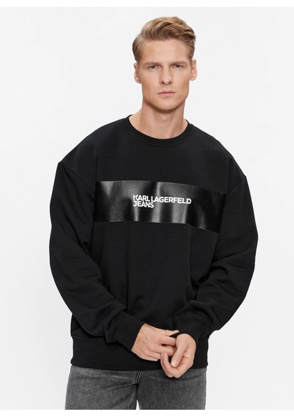 Bisiklet Yaka Siyah Erkek Sweatshırt 236D1855_Klj Strıpe Logo Sweat