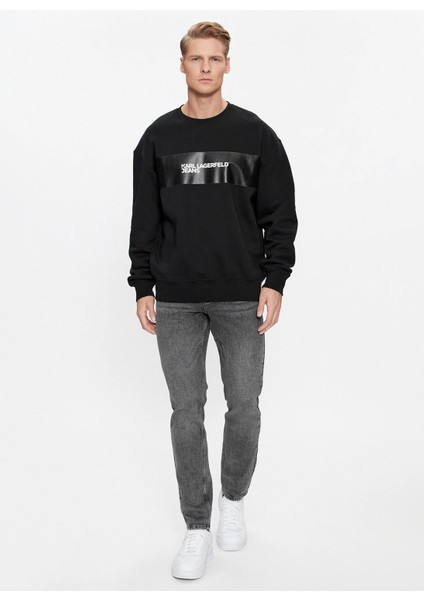 Bisiklet Yaka Siyah Erkek Sweatshırt 236D1855_Klj Strıpe Logo Sweat fiyatları