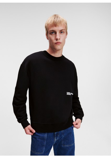 Bisiklet Yaka Siyah Erkek Sweatshırt 236D1850_Klj Karl Sweat
