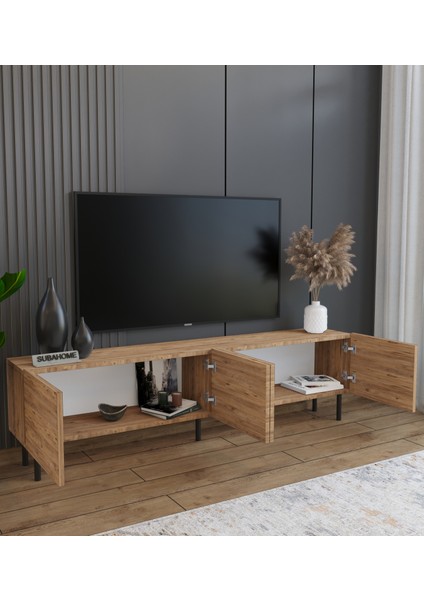 Subahome Minimalist Demir Ayaklı Ahşap Görünümlü Tv Ünitesi -Ideal Ebatlarla Modern Tasarım