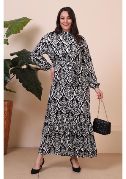 Kadin Hakim Yaka Buyuk Beden Elbise Tesettur Viskon Kumas Pileli ve Piliseli Elbise fırsatları